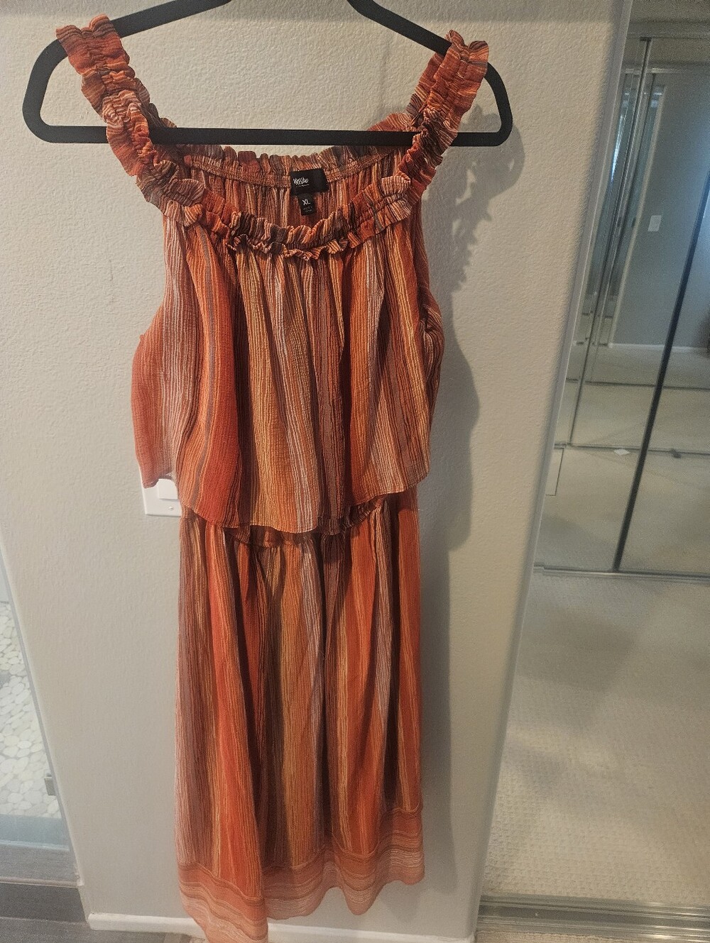 Mossimo Xl- Orange Stripe Ruffle Tiered Knee Length Boho Summer Dress